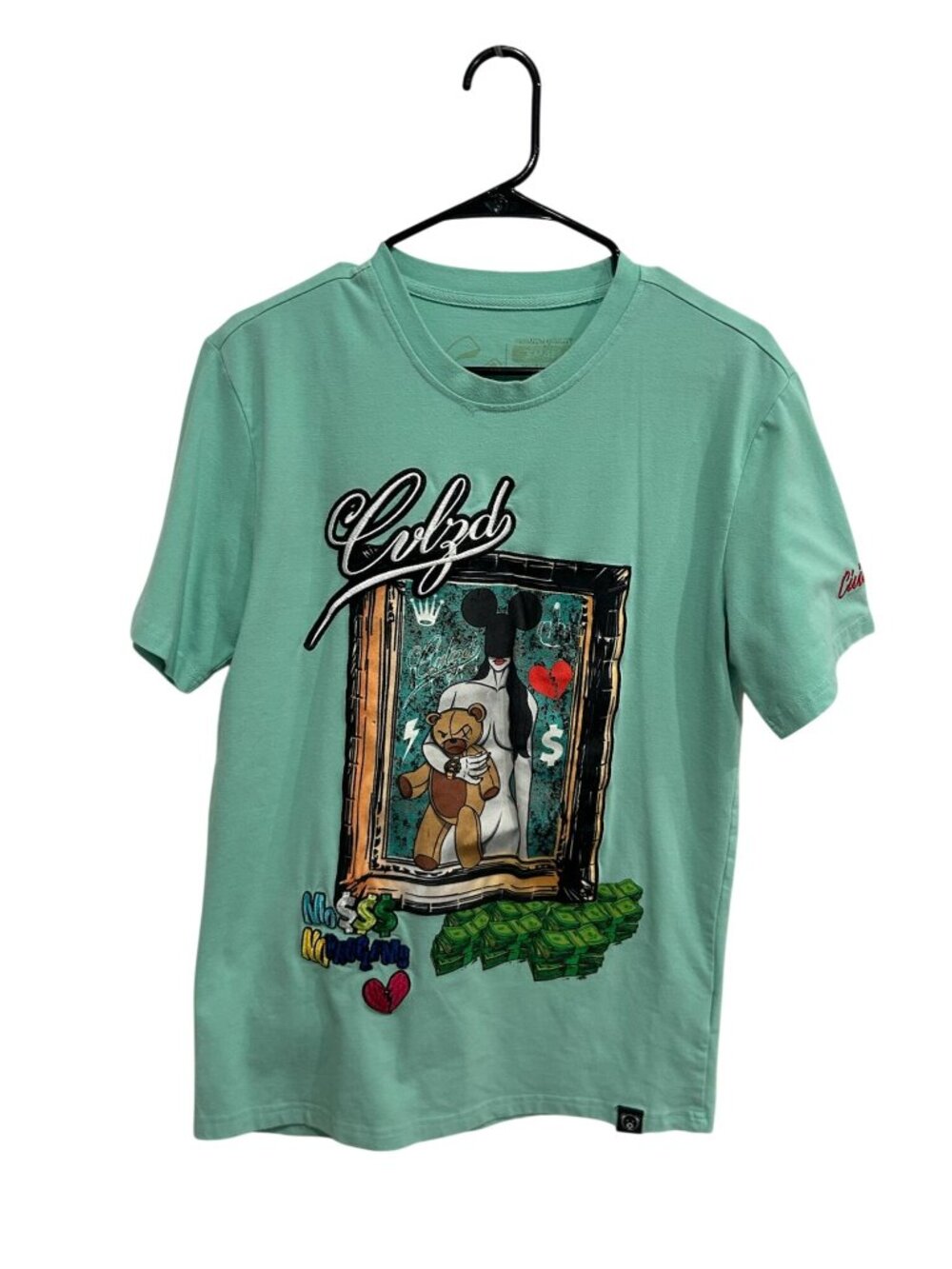 Civilized Small Mint Green Embroidered Art Mens Graphic T-Shirt Art Minimalist